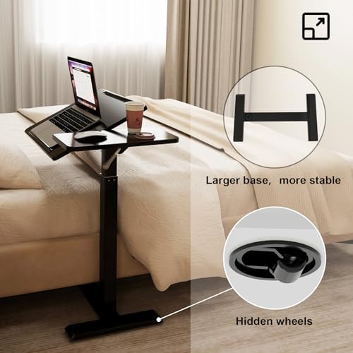 PUNCIA Medical Overbed Table Pneumatic Adjustable Bedside Desk, Black - Image 5