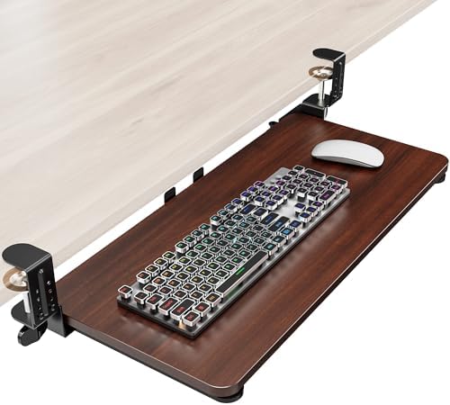 Ergonomic Keyboard Tray Under Desk, 25.6x11.8 Inch Board, Walnut by Zontera