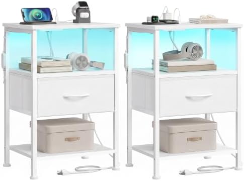 SONGMICS Nightstand with Charging Station, 1 Fabric Drawer by SONGMICSbySONGMICSHOME