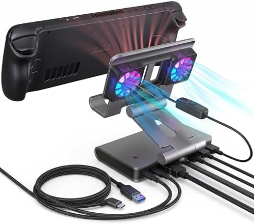 6-in-1 Gaming Docking Station, Built-in Cooling Fan & RGB Light, 4K@60Hz HDMI, Gigabit Ethernet, 100W PD Charging, Adjustable Stand, Portable Dock for Steam Deck, ROG Ally, Legion Go by Unknown