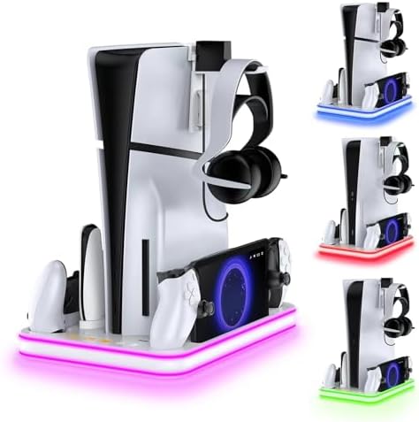 PS5 Cooling Stand & Charging Station for Portal, Dual Controllers with RGB by WUXIDIXI