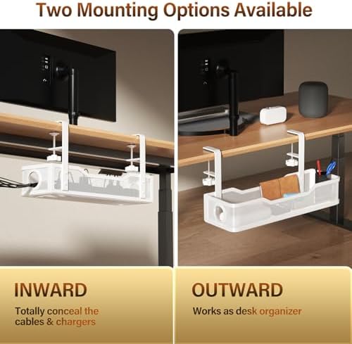 Under Desk Cable Management Large, Cinati 16" Cable Management Box for Table Thickness up to 3", Wire Cord Organizer with Clamp No Drill, No Damage to Desk (White) - Image 5