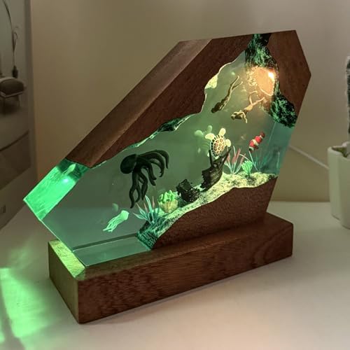 Epoxy Octopus Ocean Resin Lamp, Handmade Resin Night Light with USB Port - Image 6