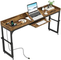 LITTLE TREE Overbed Table with Wheels Adjustable Height, Rolling Table with Outlets & USB Ports for Queen Bed, Giant Adjustable Over the Bed Desk with Tilt Stand, Brown by LITTLETREE