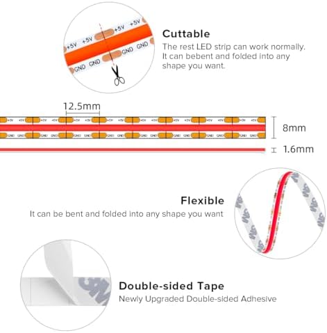 BTF-LIGHTING 5V USB COB LED Strip Lights 3.28FT Red Color for TV - Image 6