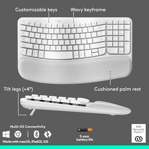 Logitech Wave Keys & Lift Vertical Mouse Ergonomic Wireless Combo - White - Image 6