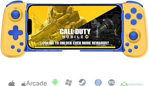 Wireless Controller for iPhone 17/Android/PC/iPad/Tablet/Appl Arcade MFi Games/Switch/PS4, Support Streaming on PS5/Xbox/PC Console, Cloud Gaming Gamepad Joystick - Turbo/6-Axis Gyro/Dual Motors - Yellow by Koiiko-BeBornforGame
