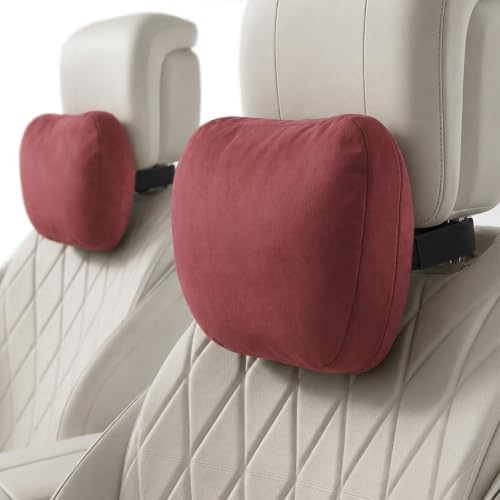 2 PCS Car Pillow for Driving Seat Soft Suede Headrest Neck & Lumbar Support | Universal Fit,Pain Fatigue Relief,Comfortable Plush,Elastic Adjustable Strap,Travel Sleep,Breathable Machine Washable Cover by GoodpillowBetterdriver