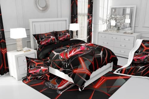 Feelyou Red Race Car Bedding Set Toddler Size for Kids Boys Extreme Sport Theme Comforter Set Teens Toddler Fast and Furious Duvet Set Cool Modern Quilt Set 2Pcs - Image 7
