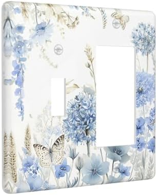 Decorative Outlet Covers Blue Floral Hydrangea Watercolor Wildflower 2-Gang Combo Light Switch Cover Plate Single Toggle/Rocker Wall Plate Plug Switch Plate Covers for Bathroom Decor - Image 2