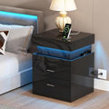 ChooChoo LED Nightstand Set of 2,Smart Night Standwith Charging Station and Sliding Top Storage, Black by ChooChoo