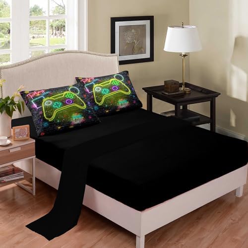 NINENINE Full Size Bedding Sets for Boys, 5PCS Gaming Bedding Sets, Boys Bedding Full Size(1Comforter, 1Flat Sheet, 1Fitted Sheet, 2Pillowcases) - Image 2