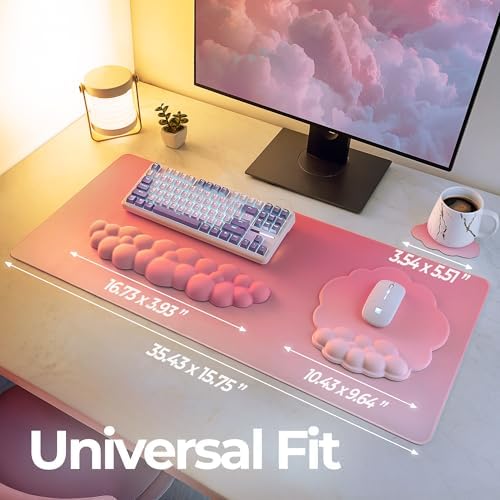 Premium Quality Cloud Wrist Rest Keyboard & Mouse Pad Set – Ergonomic Memory Foam Desk Accessories with Wrist Support for Office & Gaming – Pink Gradient - Image 4