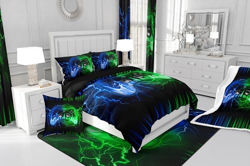 Feelyou Gamer Comforter Set for Kids Boys,3D Video Gaming Bedding Set Full Size,Kids Teens Game Bedroom Room Decor,Blue Green Game Contoller Comforter,Geometric Fire Gaming Bed Set for Game Lovers - Image 6