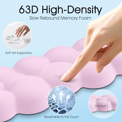 Cloud Wrist Rest Keyboard Cushion and Cloud Mouse Pad, Pink | 4-in-1 Ergonomic Cloud Keyboard Wrist Rest Set, Memory Foam, Arm Support for Palm, Cute Desk Accessory for PC Gaming Setup - Image 4