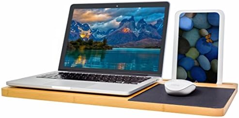 BOOKAHOLIC Lap Desk| Double-Sided Enhanced Organic Bamboo Lap Tray with Built-in Fabric Covered Mouse Pad for 11",13",15" Laptops| Computer,Tablet, Phone Stand by Bookaholic
