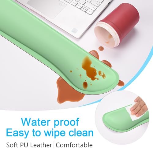Dapesuom Keyboard Wrist Rest Set, Cute PU Leather Wrist Cushion for Computer Keyboard and Mousepad, Memory Foam Mouse Pad Rests Support with Non-Slip Base for Typing Pain Relief, Laptop, Mint Green - Image 3