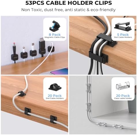 Cable Management Organizer Kit, Desk Cable Organizer, Cable Management Under Desk, Wire Management and Cord Organizer for Home, Office, Standing Desk - Image 3