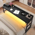 HOOBRO Overbed Table with Wheels, Rolling Table with Outlets & Light Strip for Queen Bed, Mobile Bed Desk & Drawer and Adjustable Height, Giant Computer Desk for Living Room, Black BB180UDDN01 by HOOBRO