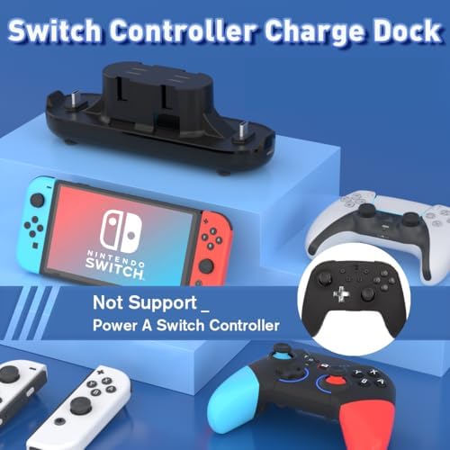 Switch Controller Charger for Nintendo Joy con Charge, Joy-con Charging Dock, 6 in 1 Switch1 Controller Charge Dock Station Compatible Nintendo Switch/Pro Controller/PS5 with Charger Cable & Indicator - Image 2