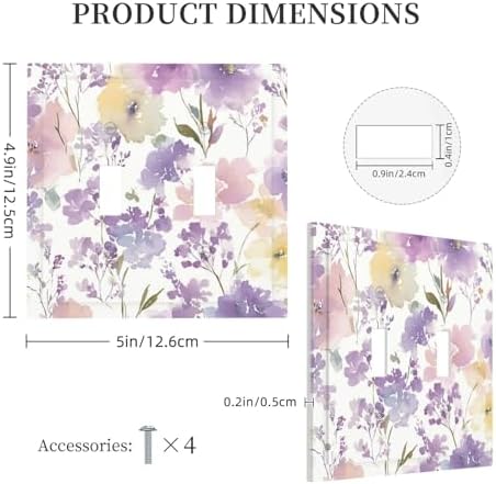 Decorative Light Switch Cover Plate Purple Floral Watercolor Wildflower 2 Gang Switch Plate Covers Double Toggle Wall Plate Dual Device Electrical Switchplate Dimmer Faceplate Bedroom Decor - Image 5