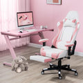 ECOTOUGE Pink-White Ergonomic High Back PC Gaming Chair with Footrest | Reclining Racing PU Leather, Adjustable Height, 360° Swivel, Sturdy Base, Headrest, Lumbar Pillow, for Girls, Women, Office by ECOTOUGE