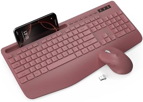 Wireless Keyboard and Mouse Combo - Full-Sized, Ergonomic Wrist Rest by Trueque