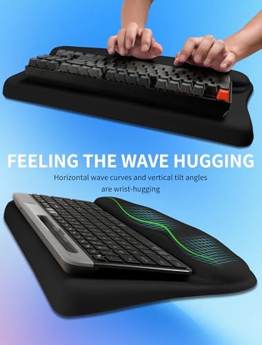 Ergonomic Wave Wrist Rest with Keyboard Stand, Cushioned Palm Rest, Comfortable Integrated Memory Foam for Natural Typing and Relieve Wrist Pain, Dark Night Black - Image 4