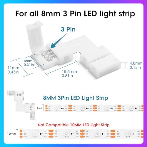 10Packs 3-Pin L Shape RGB LED Light Strip Connectors 8mm Unwired Gapless Solderless Adapter Terminal Extension - Image 2