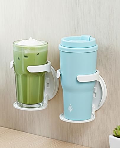 2-Pack Cup Holder for Desk, Clamp On Mug Holder, Universal Coffee Cup Holder Organizer for Gaming Desk, Office, Bedside, Countertop (White) by Unknown