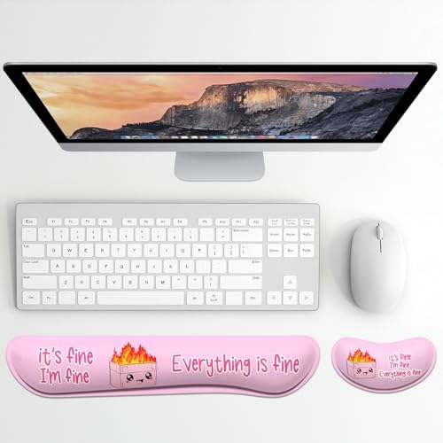 Dapesuom Enlarge Keyboard Wrist Rest, Memory Foam Wrist Cushion for Desk Mats Support, Typing Pain Relief Keyboard Mouse Pad Rests Set with Non-Slip Base for Gaming Laptop Computer, Pink Dumpster - Image 2