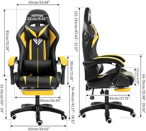 HOFFREE RGB Gaming Chair with Speakers Massage LED Lights Game Chair-Yellow | Bluetooth Computer Gaming Chair with Footrest Video Game Chair for Adults Ergonomic High Back Gamer Chair with Lumbar Support - Image 2