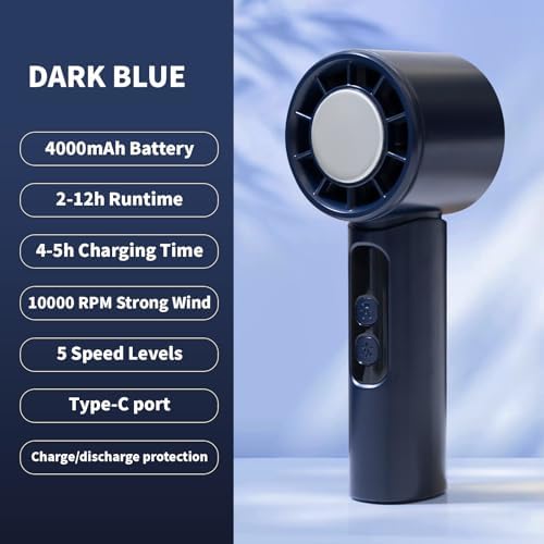Handheld Fan,Portable Turbo Fan with Ice Cooler, 12H Long Lasting 4000mAh Battery,10000 RPM Strong Wind,Portable Fan for Travel, Valentines Day Gifts (Dark Blue) - Image 4