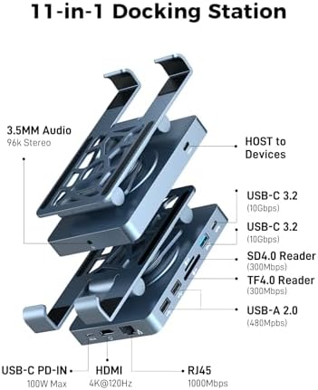 NEWQ iPad Docking Station Stand, 11-in-1 Adapter with 4K@120Hz HDMI, 10Gbps USB Ports, SD/TF 4.0 Reader, RJ45, Audio, for Tablets, Steam Deck, ROG Ally, Legion Go, Msi Claw(with 65W Adapter) - Image 2