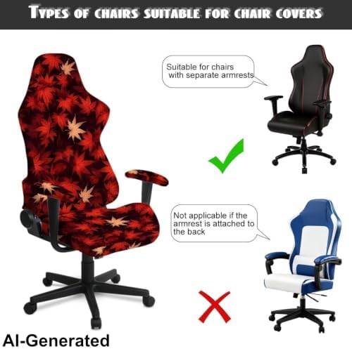 Fall Maple Leaves Gaming Chair Cover with Armrest Set of 4 Office Computer Chair Slipcovers Autumn Theme Split Computer Chairs Slipcovers for Holiday Home Club Office - Image 4
