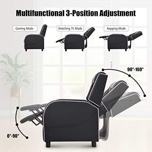 POWERSTONE Gaming Recliner Chair, Reclining Gaming Chairs for Adults Ergonomic Leather Sofa with Footrest Lumbar Support Headrest and Side Pouch for Living Room Home Theater, Pink - Image 6