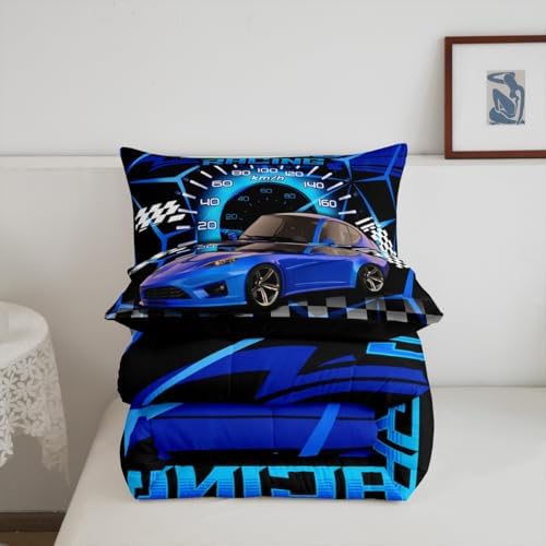 Feelyou Blue Racing Car Comforter Set Full for Kids Boys Girls Bedding Set - Image 5