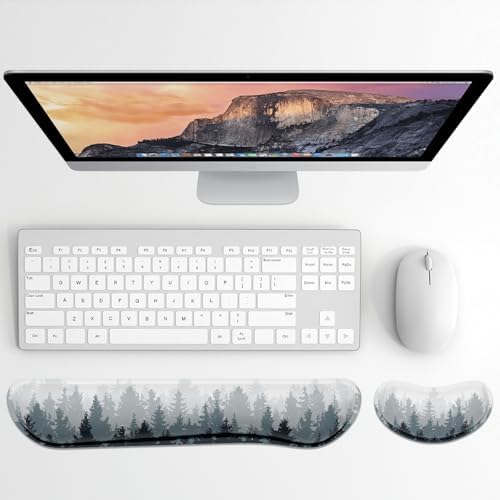 Dapesuom Enlarge Keyboard Wrist Rest, Memory Foam Wrist Cushion for Desk Mats Support, Typing Pain Relief Keyboard Mouse Pad Rests Set with Non-Slip Base for Gaming Laptop Computer, Watercolor Forest - Image 2