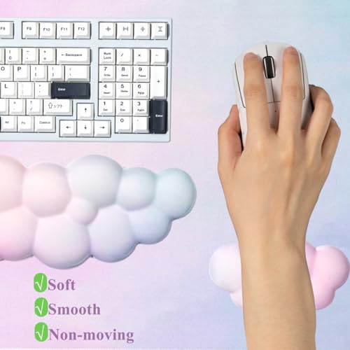 Gaming Desk Mat with Keyboard Wrist Rest Set, 4 in 1 Mouse Pad Set | Pink Large Mouse Pad & Cloud Keyboard Wrist Rest& Mouse Wrist Rest&Coaster, Comfort and Support for Typing and Gaming - Image 3