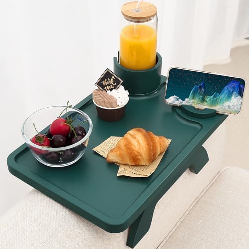 Nnewvante Couch Cup Holder, 3 in 1 Bamboo Sofa Arm Clip-on Tray, Dark Green by Nnewvante