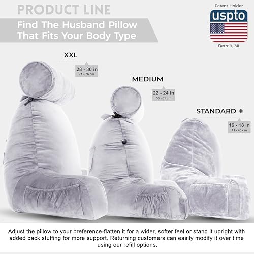 Husband Pillow XXL The Original for Adults - 30" Tall Backrest for Sitting Up in Bed - Firm Support Reading & Bed Rest Pillows for Adults, Neck Roll, Removable Cover - TV - Light Grey - Image 4