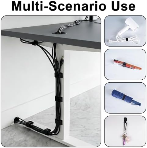 Under Desk Cable Management, Self-Adhesive Hook and Loop Straps, Adjustable Reusable Wire Organizer for Home Office Essentials (20 Pairs) - Image 3