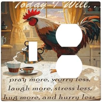 Decorative Outlet Covers Vintage Funny Chicken Rooster 2 Gang Combination 1 Toggle/1 Duplex Light Switch Cover Gfci Wall Plate Electrical Receptacle Switchplate for Kitchen Decor by JOOJIAO