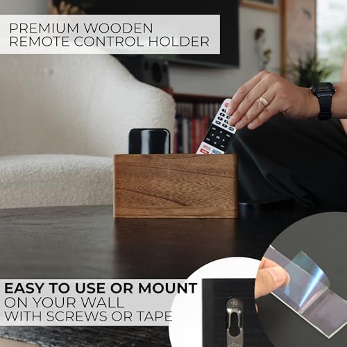Wooden Remote Control Holder - Adhesive Wall Mount Caddy for 3-4 Remotes - Image 3