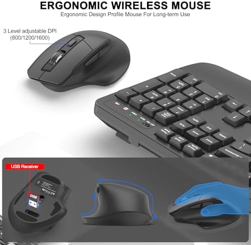 Wireless Keyboard and Mouse Combo, 2.4G Ergonomic Wave Keys(Graphite) - Image 4