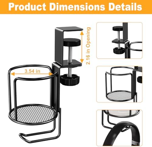 2-in-1 Clip-On Cup Holder & Headphone Hook - 360° Rotatable Anti-Spill Desk Organizer, Perfect for Gaming Tables, Office Desks, Lawn Chairs & Home Use (1 Pack) - Image 2