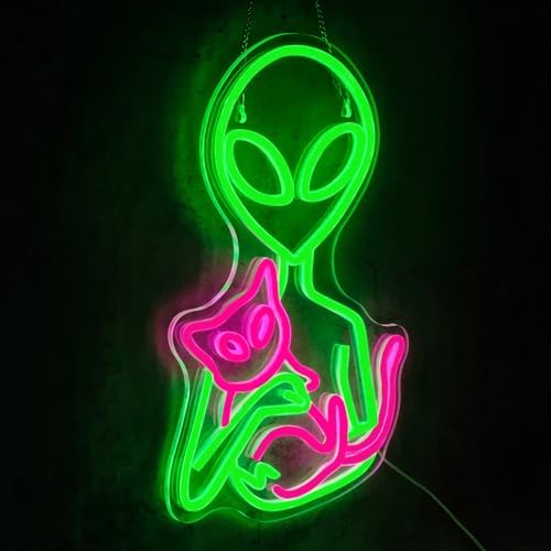 Alien Neon Sign for Wall Decor Dimmable Aliens Cat Led Lights Signs for Bedroom Green Neon Light for Game Room Man Cave Bedroom Party Decoration Gift for Kids Boys - Image 2