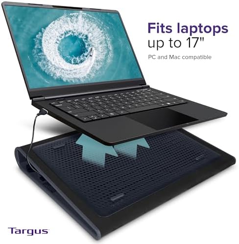 Targus 17 Inch Dual Fan Lap Chill Mat - Soft Neoprene Laptop Cooling Pad for Heat Protection,Fits Most 17" Laptops and Smaller - USB-A Connected Dual Fans for Heat Dispersion (AWE55US),(Pack of 8) - Image 2