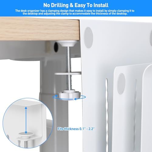 MAXECHO Desk Side Storage, Under Desk Laptop Mount, Table Side Hanging File Organizer, No Drill Clamp On Cable Management Tray, Laptop Holder with Magnetic Pen Holder for Office and Home, Load 22 Lbs - Image 2