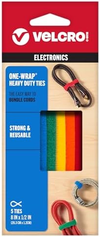 VELCRO Brand ONE-WRAP Cable Ties, 8in x 1/2in, Multicolor, 5 Pack by VELCROBrand